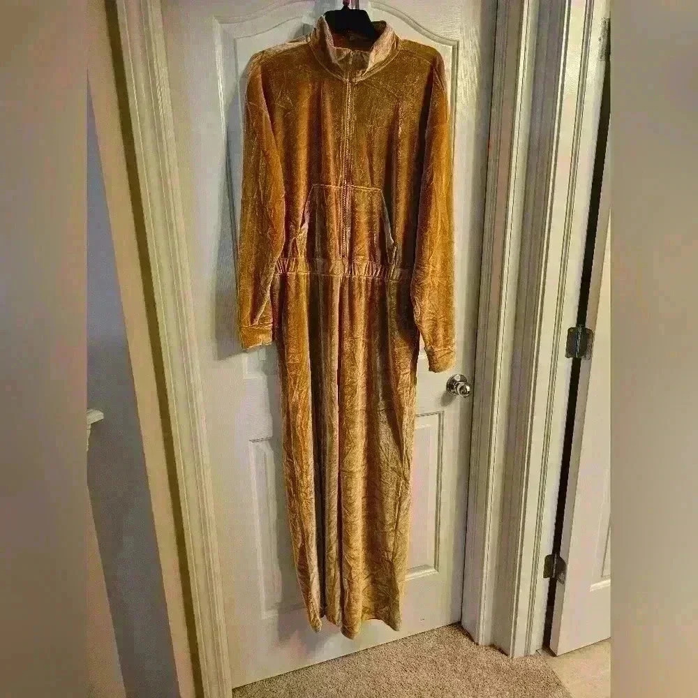 Fabletics Velour Zip-Up Wide Leg Onesie Plus Size XXL